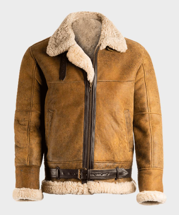 Aviator Mens Brown Sheepskin Shearling B3 Leather Jacket - Rare Leather Order Now !!