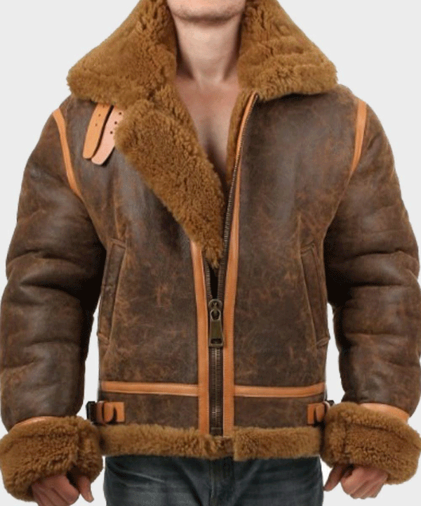 Mens Aviator Distressed Leather Shearling Jacket - Rare Leather Order Now !!
