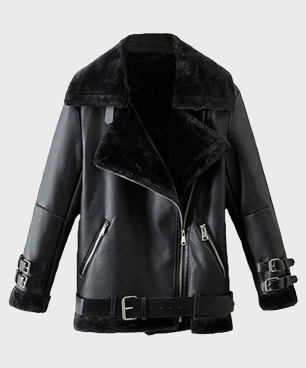 Mens Black Shearling Winter Leather Jacket - Rare Leather Order Now !!