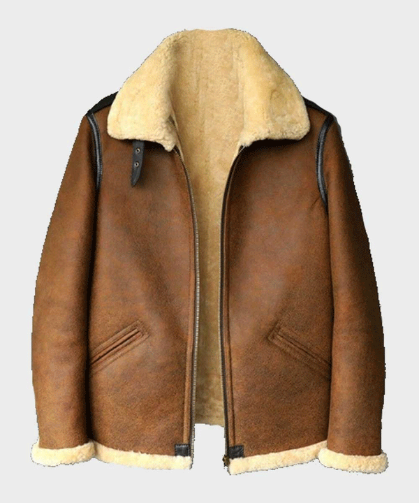 Mens Brown B3 Shearling Aviator Leather Jacket - Rare Leather Order Now !!