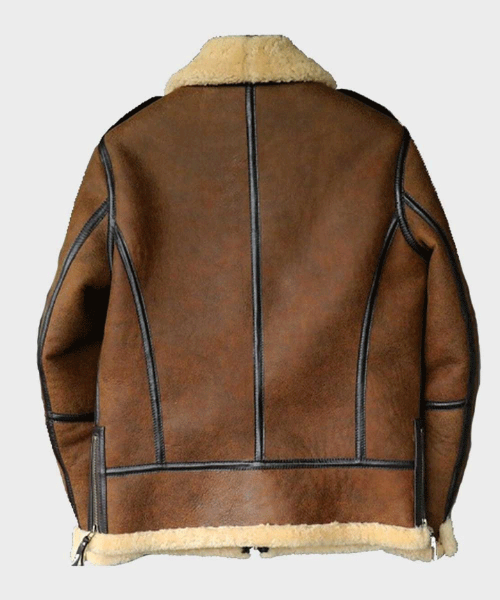 Mens Brown B3 Shearling Aviator Leather Jacket - Rare Leather Order Now !!