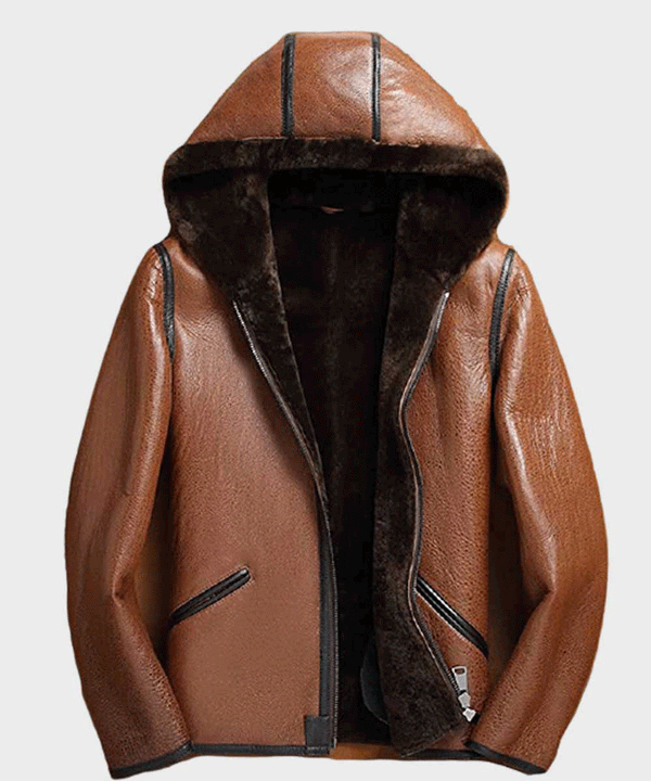 Mens Shearling Brown Sheepskin Leather Jacket - Rare Leather Order Now !!