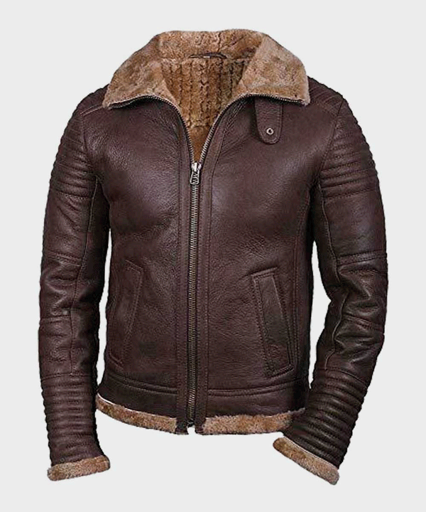 Mens Sheepskin Shearling Brown Jacket - Rare Leather Order Now !!