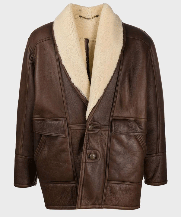 Vintage Brown Leather Shearling Jacket - Rare Leather Order Now !!