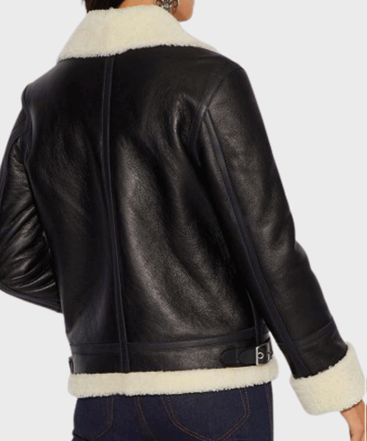 Womens Aviator Ivory Shearling Leather Jacket - Rare Leather Order Now !!