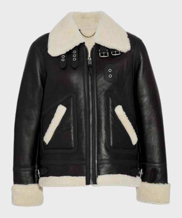 Womens Aviator Ivory Shearling Leather Jacket - Rare Leather Order Now !!