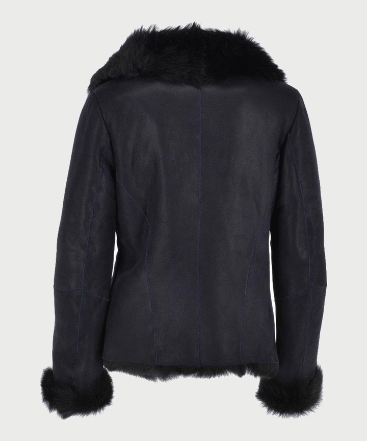 Womens Black Shearling Fur Leather Jacket - Rare Leather Order Now !!