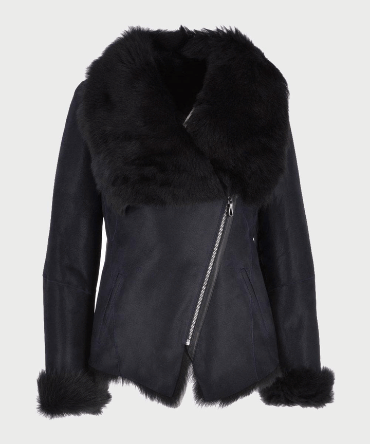 Womens Black Shearling Fur Leather Jacket - Rare Leather Order Now !!
