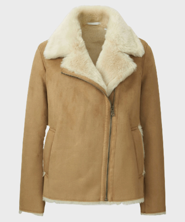 Womens Brown Faux Shearling Jacket - Rare Leather Order Now !!
