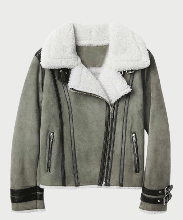 Womens Shearling Grey Leather Jacket - Rare Leather Order Now !!
