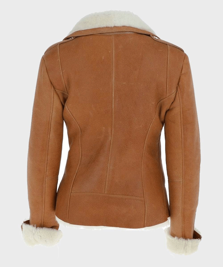 Womens Tan Brown Shearling Leather Jacket - Rare Leather Order Now !!