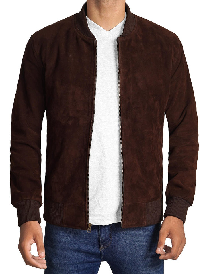 Adamsville Mens Dark Brown Suede Bomber Jacket - Rare Leather