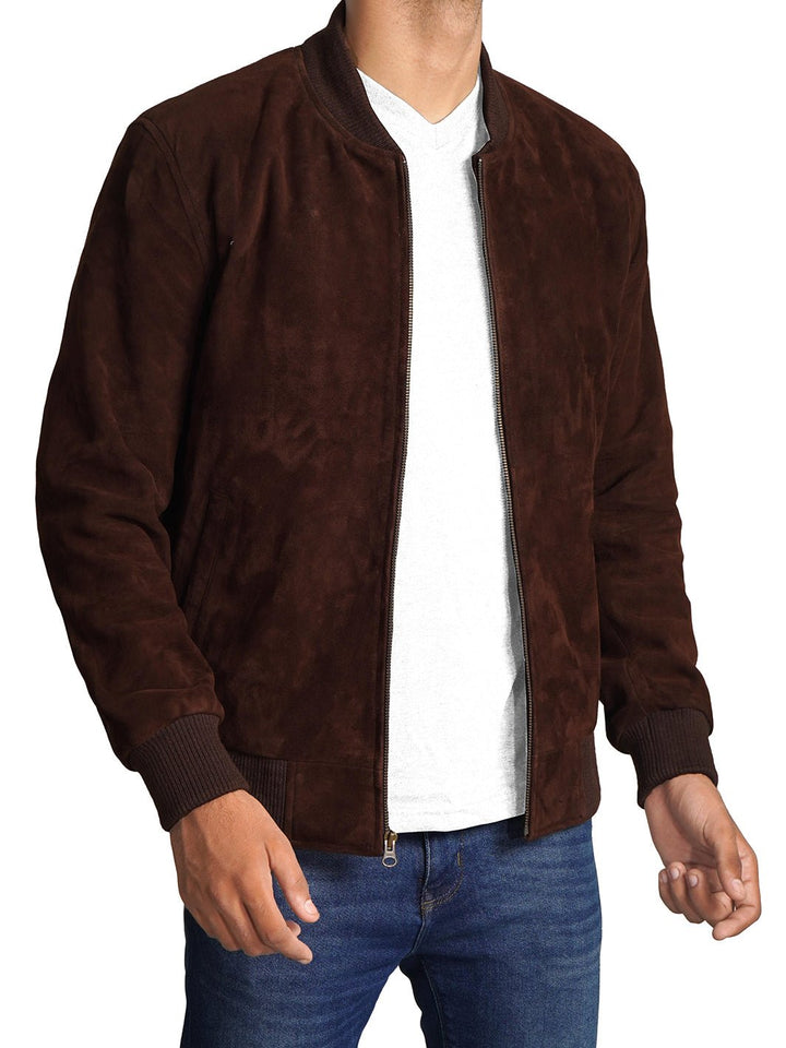 Adamsville Mens Dark Brown Suede Bomber Jacket - Rare Leather