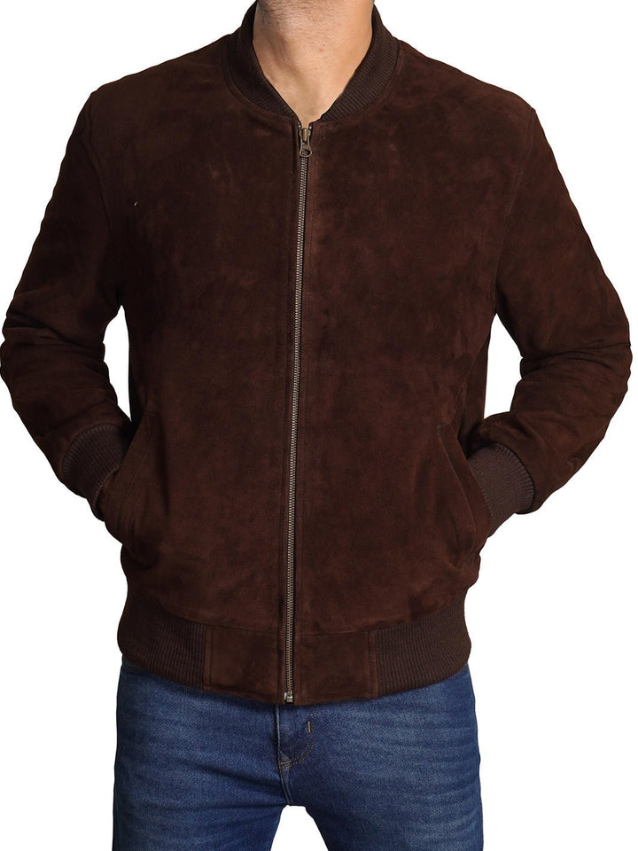 Adamsville Mens Dark Brown Suede Bomber Jacket - Rare Leather