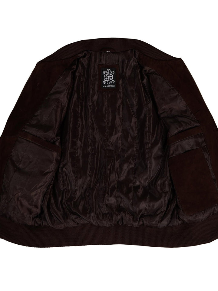 Adamsville Mens Dark Brown Suede Bomber Jacket - Rare Leather