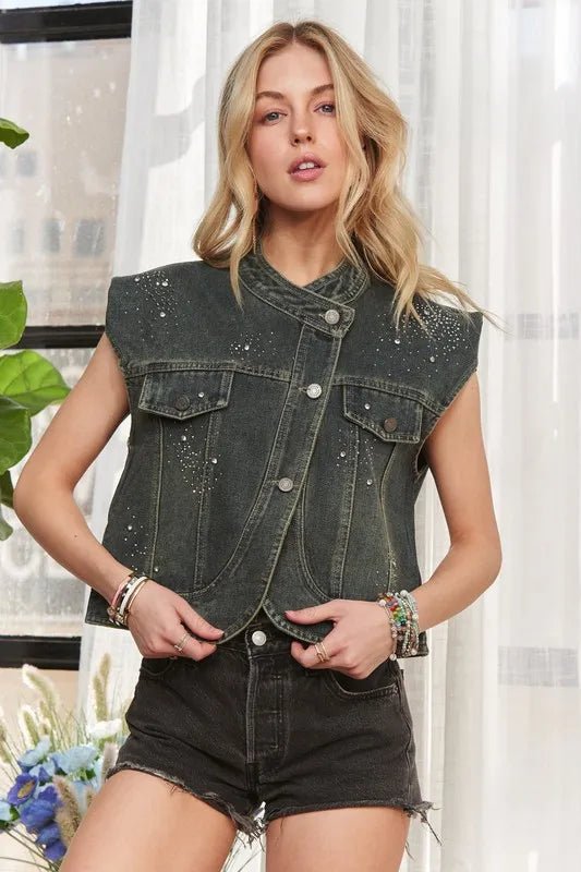ADORA Sleeveless Button Down Denim Jacket - Rare Leather
