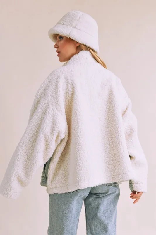 Aemi + Co Denim Washed Drop Shoulder Sherpa Fake Two Pieces Jacket - Rare Leather