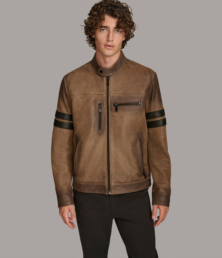 Aiden Color Blocked Racer Jacket - Rare Leather