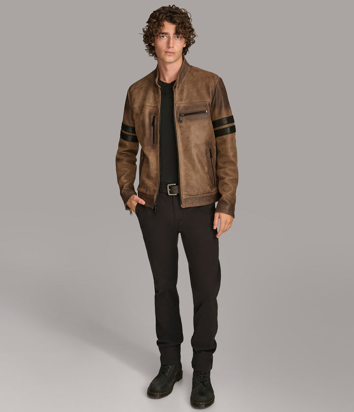 Aiden Color Blocked Racer Jacket - Rare Leather