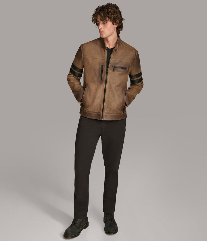 Aiden Color Blocked Racer Jacket - Rare Leather