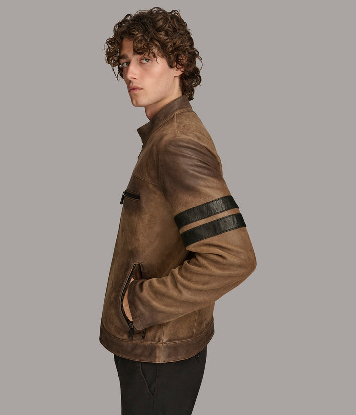 Aiden Color Blocked Racer Jacket - Rare Leather