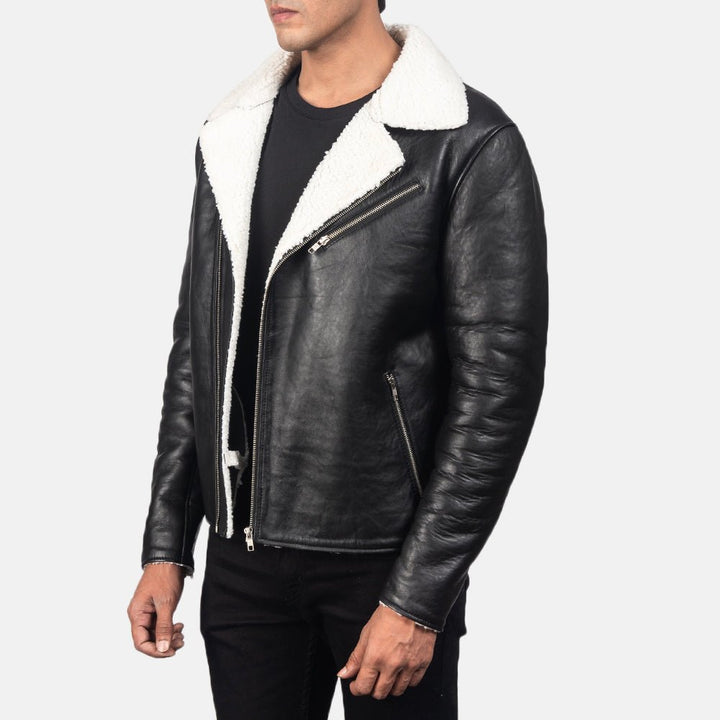 Alberto White Shearling Black Leather Jacket - Rare Leather