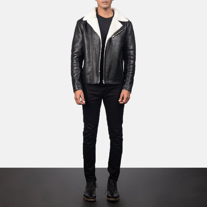 Alberto White Shearling Black Leather Jacket - Rare Leather