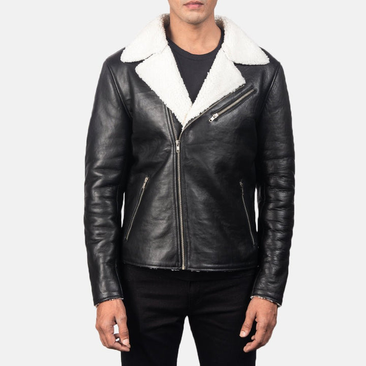 Alberto White Shearling Black Leather Jacket - Rare Leather