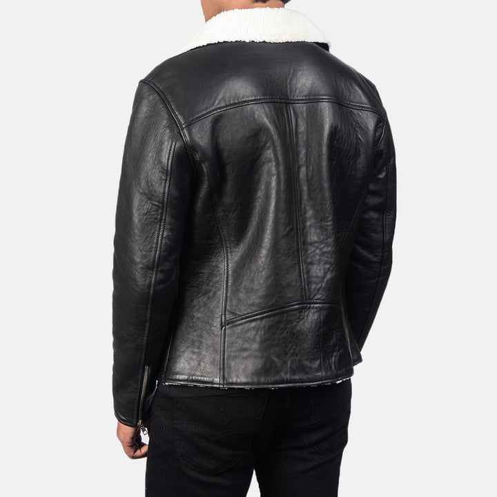 Alberto White Shearling Black Leather Jacket - Rare Leather