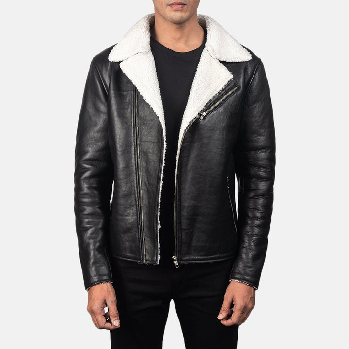 Alberto White Shearling Black Leather Jacket - Rare Leather