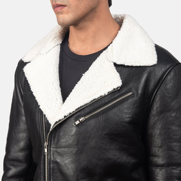Alberto White Shearling Black Leather Jacket - Rare Leather