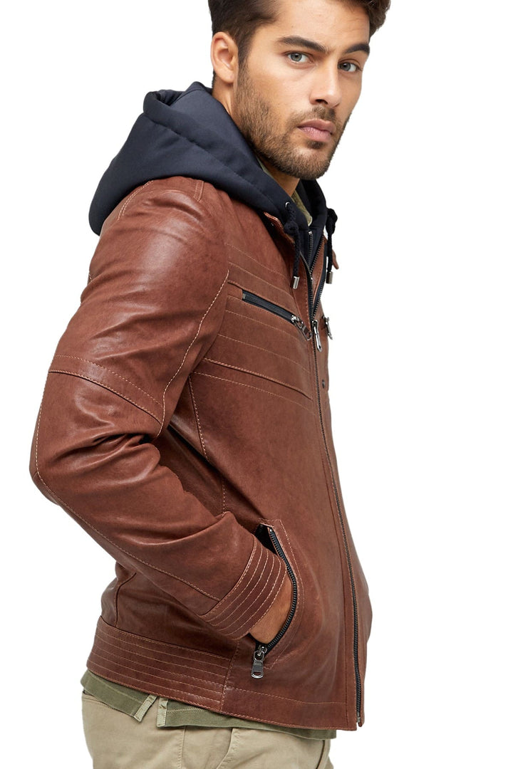 Alexandre Cunha Men’s 100% Real Brown Leather Hooded Jacket - Rare Leather Order Now !!