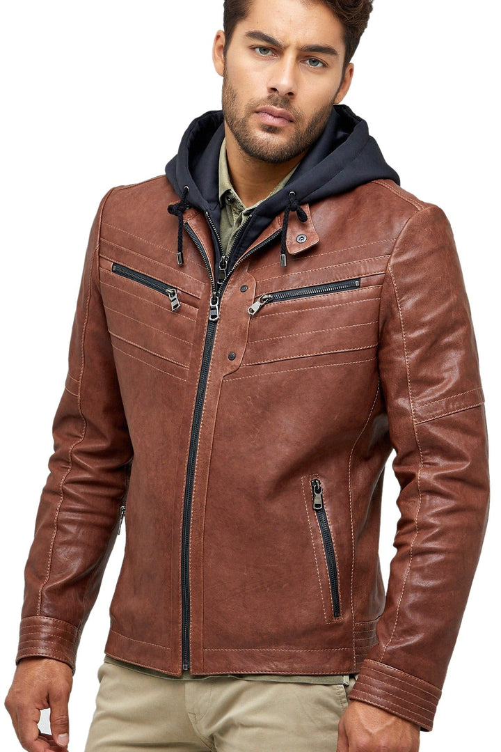 Alexandre Cunha Men’s 100% Real Brown Leather Hooded Jacket - Rare Leather Order Now !!