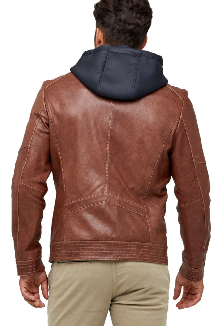 Alexandre Cunha Men’s 100% Real Brown Leather Hooded Jacket - Rare Leather Order Now !!