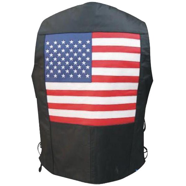 American Flag Leather Motorcycle Vest with Side Laces - Rare Leather
