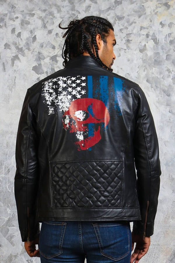 American Flag Skull Leather Jacket for Men - Rare Leather