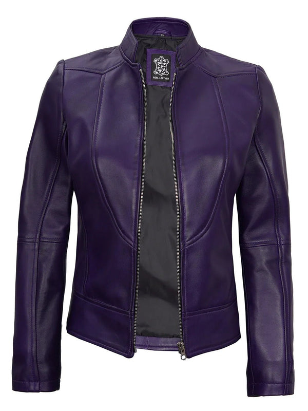 Amy Purple Cafe Racer Women's Leather Jacket - Rare Leather
