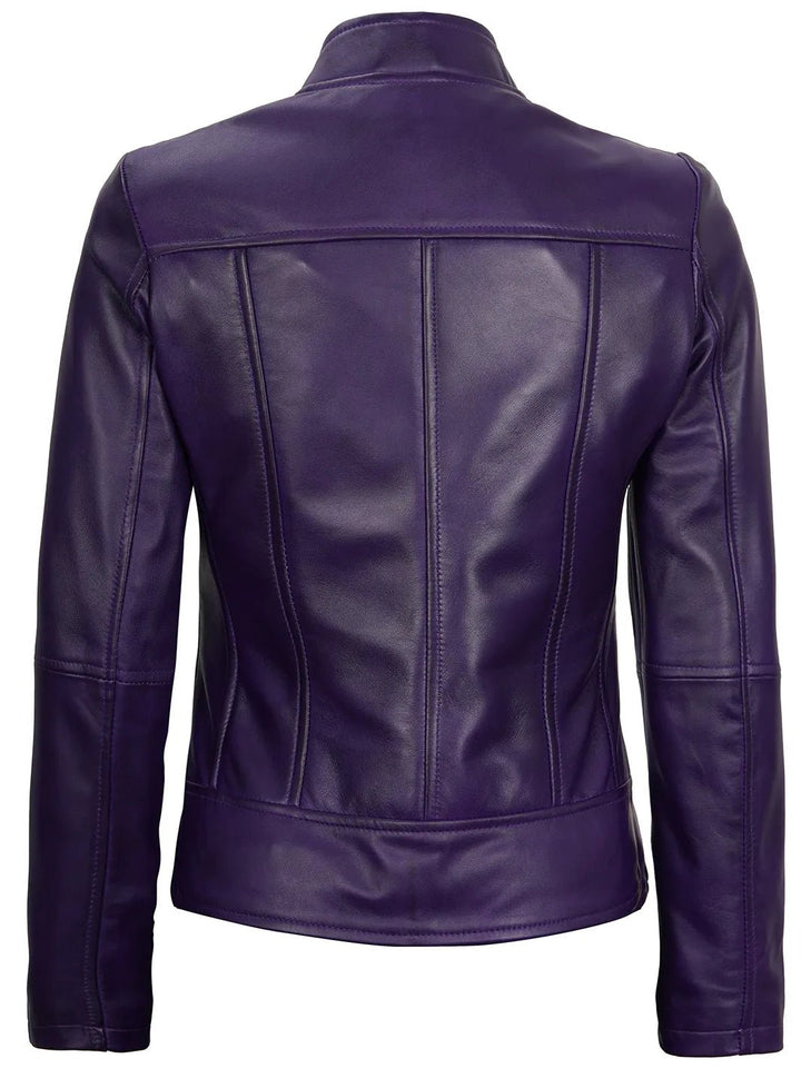 Amy Purple Cafe Racer Women's Leather Jacket - Rare Leather
