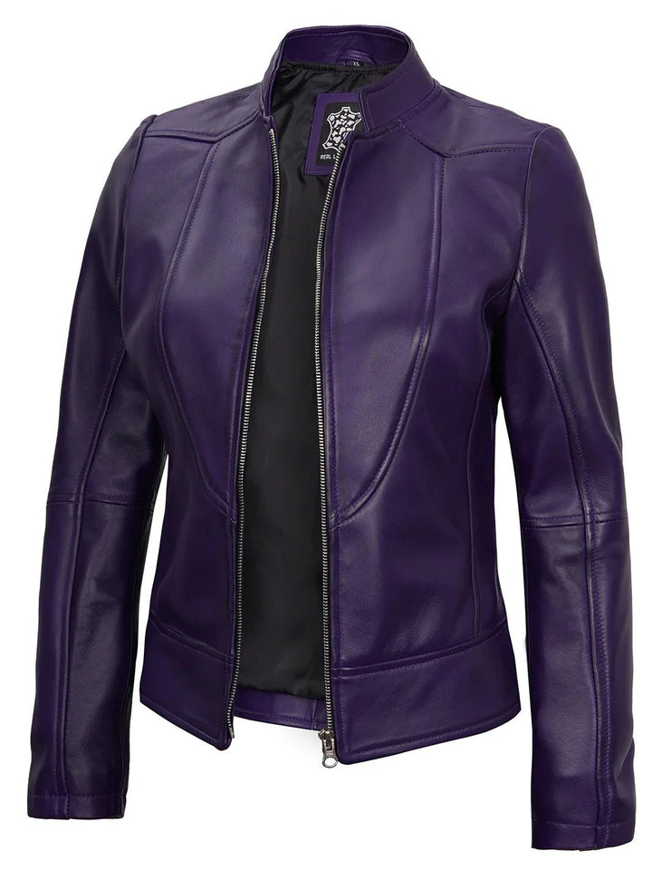 Amy Purple Cafe Racer Women's Leather Jacket - Rare Leather