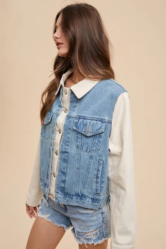Annie Wear Collared Neck Double Placket Denim Jacket - Rare Leather