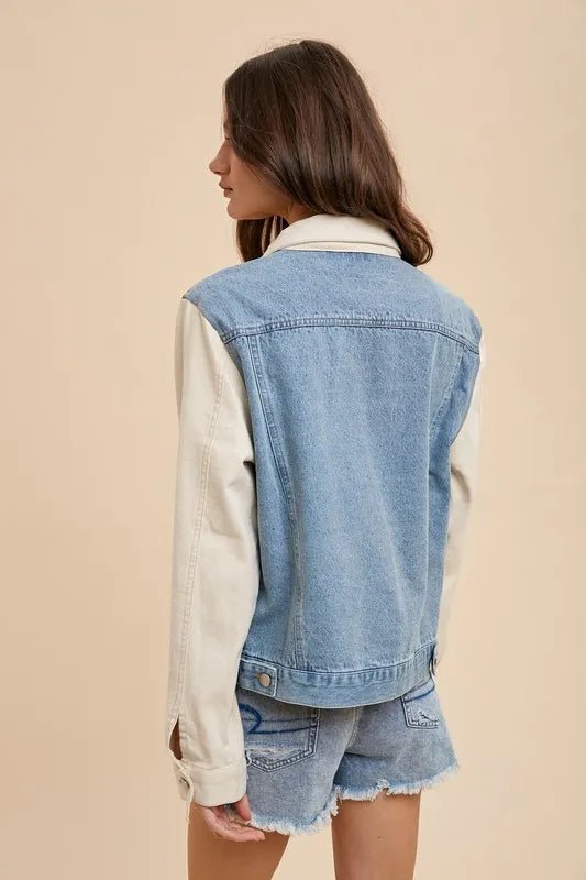 Annie Wear Collared Neck Double Placket Denim Jacket - Rare Leather