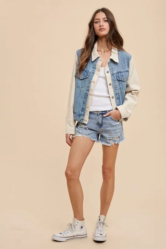 Annie Wear Collared Neck Double Placket Denim Jacket - Rare Leather