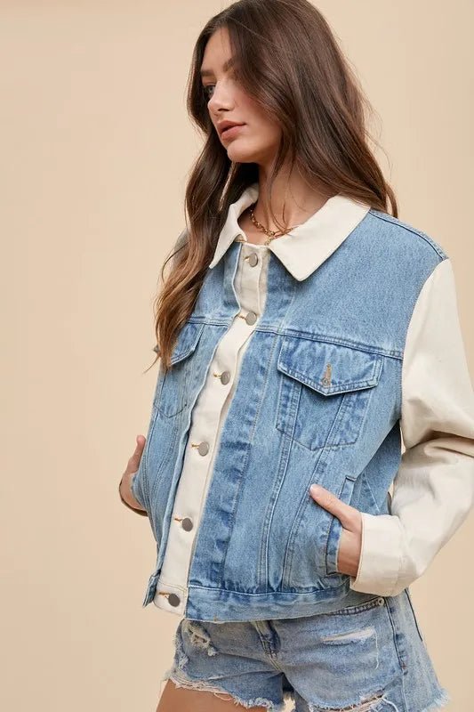 Annie Wear Collared Neck Double Placket Denim Jacket - Rare Leather