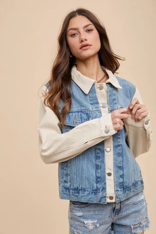 Annie Wear Collared Neck Double Placket Denim Jacket - Rare Leather