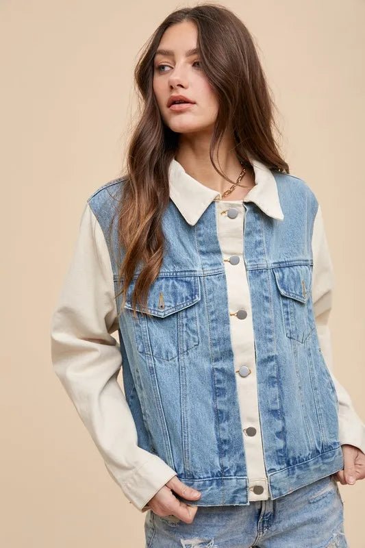 Annie Wear Collared Neck Double Placket Denim Jacket - Rare Leather