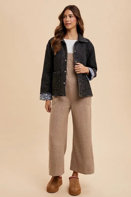 Annie Wear Quilted Printed Lining Snap Down Denim Jacket - Rare Leather