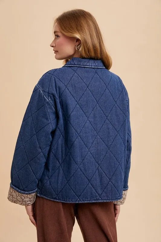 Annie Wear Quilted Printed Lining Snap Down Denim Jacket - Rare Leather