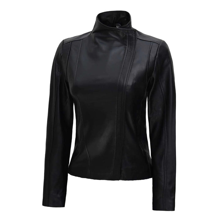 Arezzo Black Asymmetrical Leather Jacket Women - Rare Leather