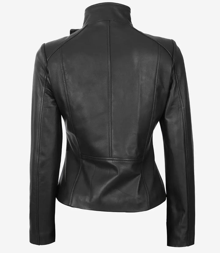 Arezzo Black Flap Closure Cafe Racer Leather Jacket - Rare Leather