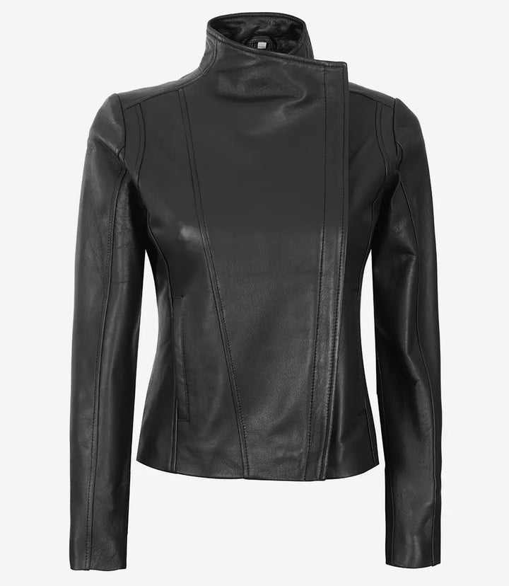 Arezzo Black Flap Closure Cafe Racer Leather Jacket - Rare Leather